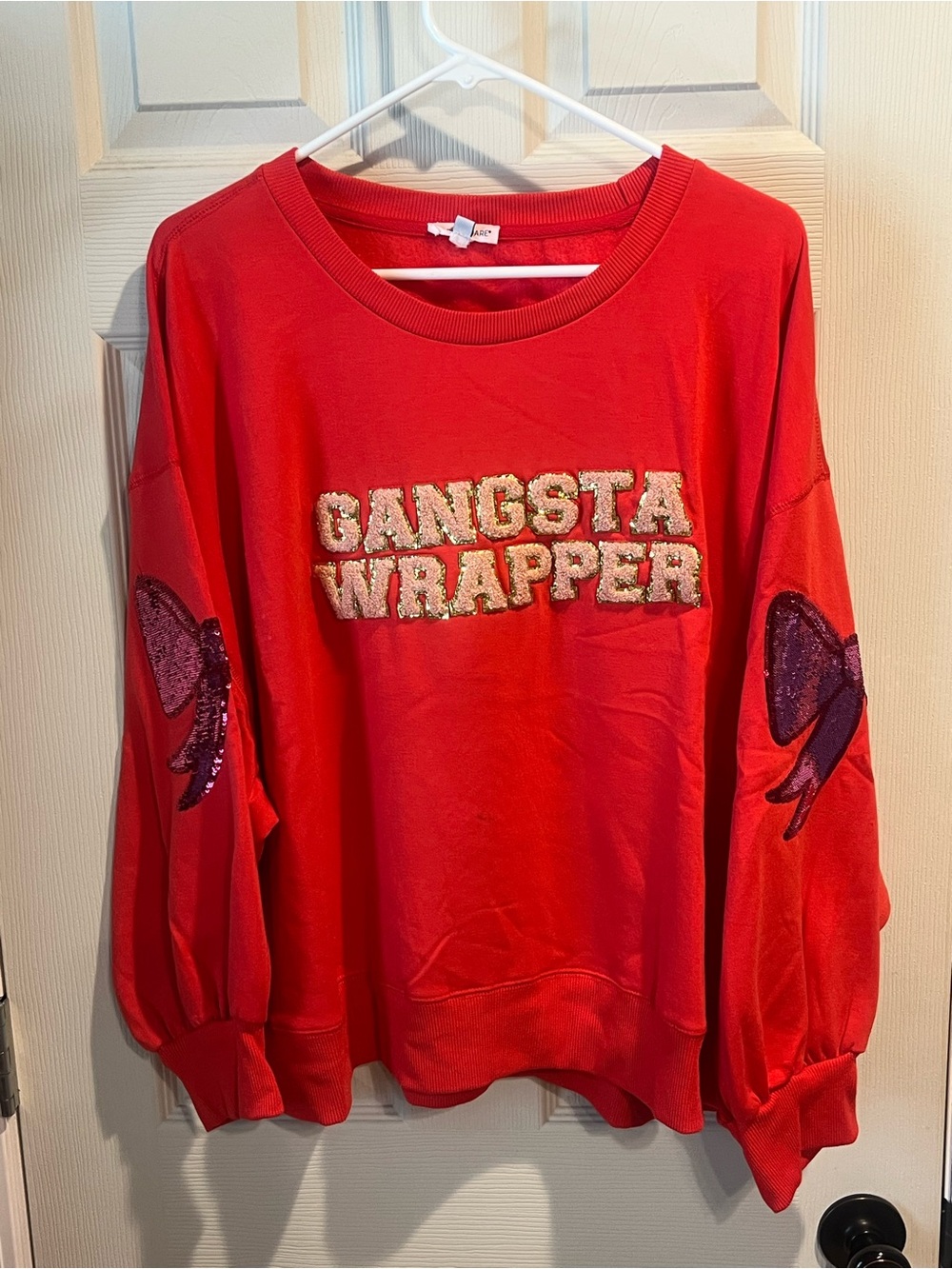 Women's Red 'Gangsta Wrapper' Sequin Accent Sweatshirt
